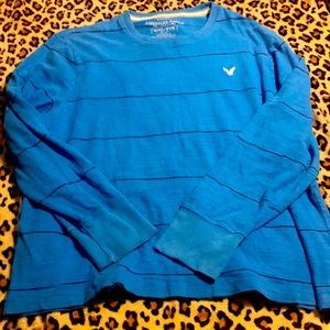 American Eagle Outfitters Mens Blue Striped Long Sleeve Shirt Size XXL